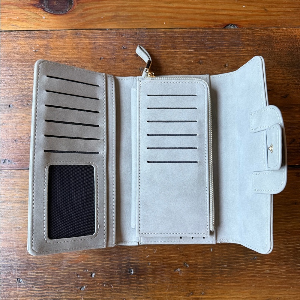 Grey Faux Suede Wallet Clutch - Picture 2 of 4